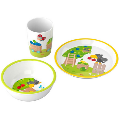 Haba 305953 Kindergeschirr -  Geschenk-Set Melamingeschirr Obstgarten