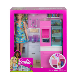 Mattel GHL84 Barbie - Deluxe-Set Möbel Kühlschrank und Puppe