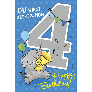 Depesche 5698-007 Karten mit Musik - # 7 - Du wirst jetzt schon 4 Happy Birthday - Zahl 4 - blau