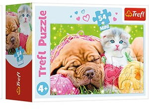 Trefl 19636 Trefl Puzzle - Kinderpuzzle - Mini Puzzle 54 Teile Liebe Tiere - Hund und Katze