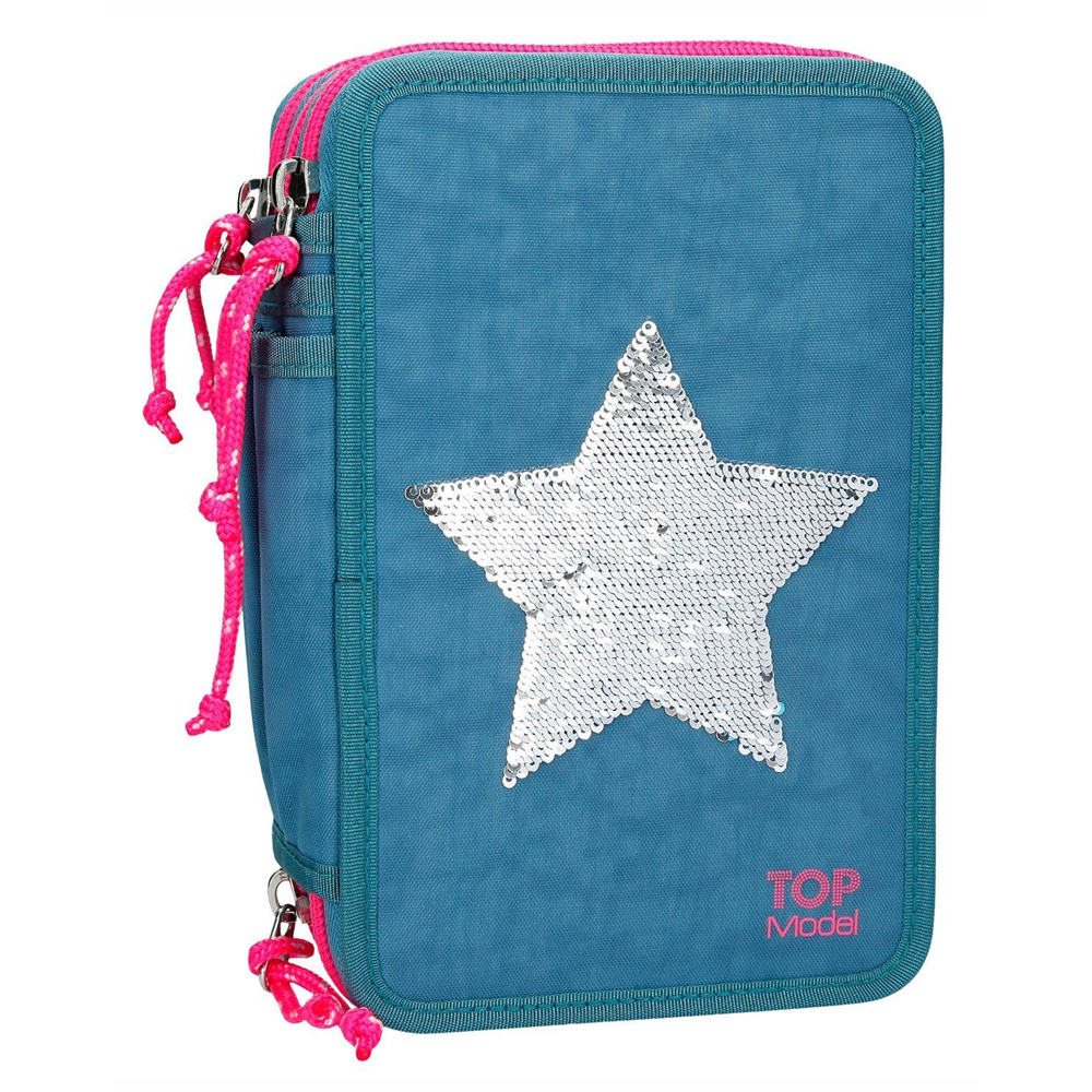 Depesche 8906 TOP Model - Federtasche 3-fach - Streichpaillette Stern - blau