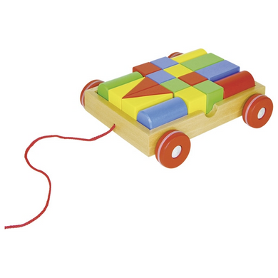 goki 58558 Kleinkind - Ziehwagen mit 18 Bausteinen