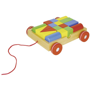 goki 58558 Kleinkind - Ziehwagen mit 18 Bausteinen