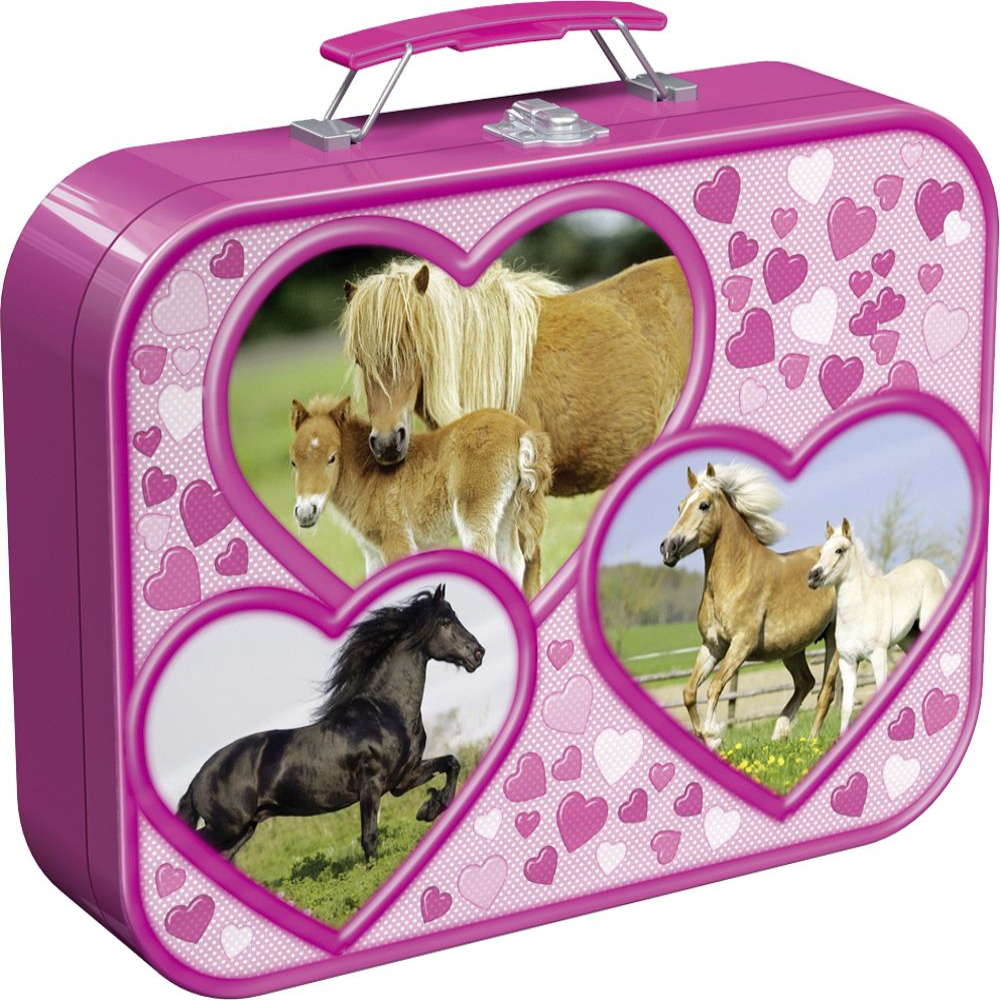Schmidt Spiele 55588 Schmidt Puzzle - Puzzle im Metallkoffer - Pferde - 2x26 Teile und 2x48 Teile