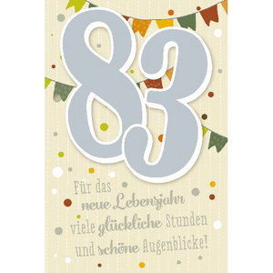 Depesche 5698-105 Karten mit Musik - # 105 - Für das neue Lebensjahr viele glückliche Stunden und schöne Augenblicke! - Zahl 83 - beige