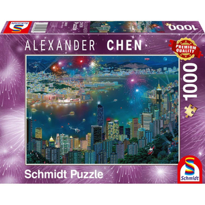 Schmidt Spiele 59650 Erwachsenenpuzzle - # 1000 - Feuerwerk über Hongkong