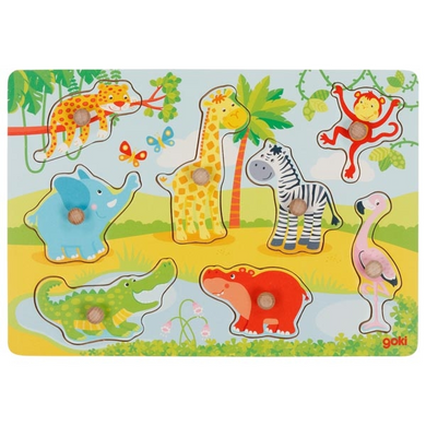 goki 57397 Puzzle - Steckpuzzle Afrikanische Tierkinder