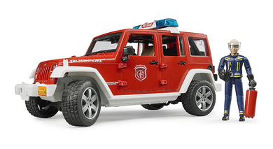 BRUDER 02528 Profi-Serie - Jeep Wrangler Unlimited Rubicon Feuerwehrfahrzeug mit Feuerwehrmann