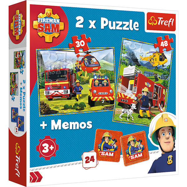 Trefl 90791 Trefl Puzzle - Kinderpuzzle - 2 in 1 - 2 x Puzzle + Memory Feuerwehrmann Sam
