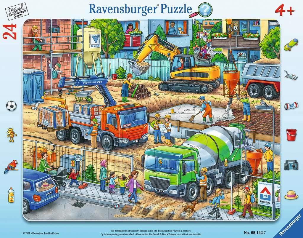 Ravensburger 05142 Kinder-Puzzle - # 24 - Rahmen-Puzzle - Auf der Baustelle ist was los!