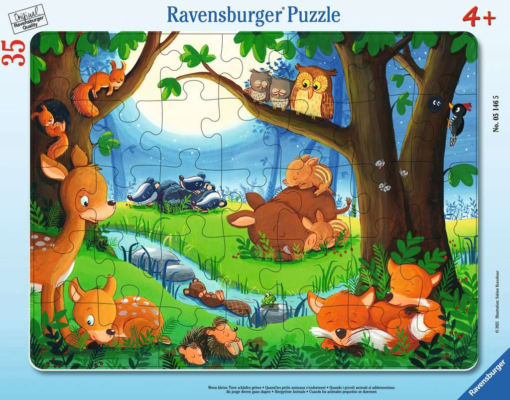 Ravensburger 05146 Kinder-Puzzle - # 35 - Rahmen-Puzzle - Wenn kleine Tiere schlafen gehen