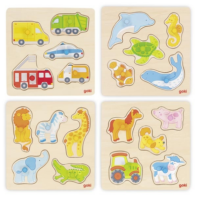 goki 57444 Holzpuzzle - Steckpuzzle (4-fach sortiert)