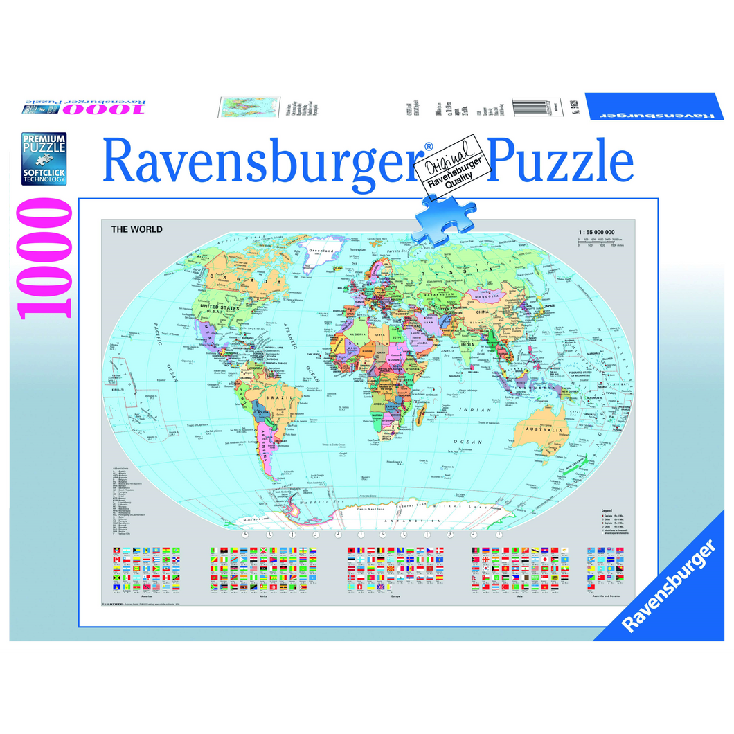 Ravensburger 15652 Erwachsenen-Puzzle - # 1000 - Politische Weltkarte