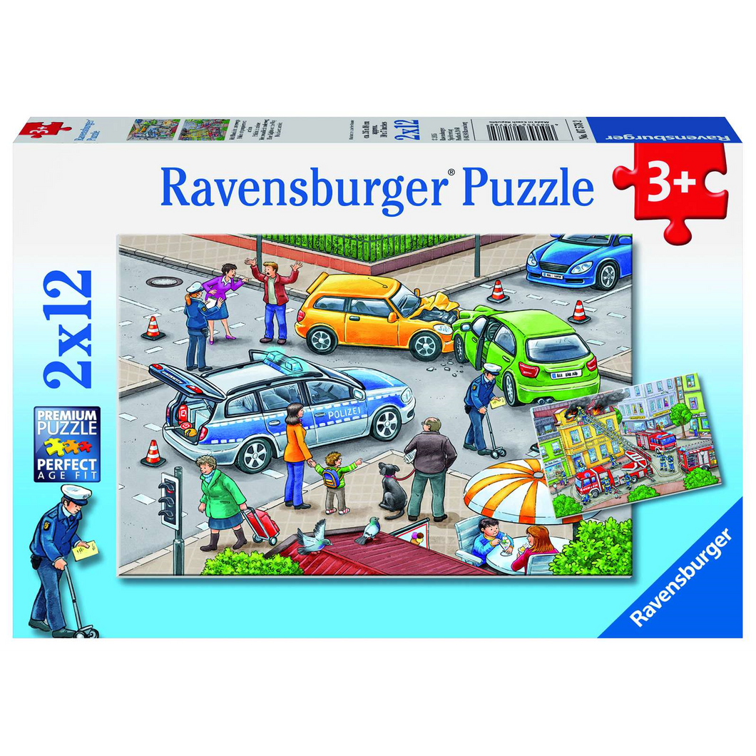 Ravensburger 7578 Kinder-Puzzle - Mit Blaulicht unterwegs (2x12 Teile)
