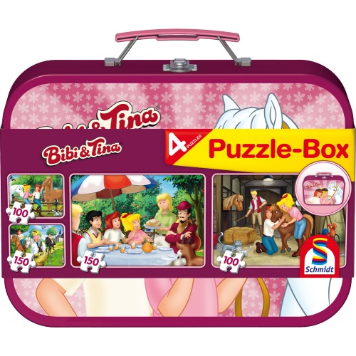 Schmidt Spiele 56509 Kinderpuzzle - Puzzle im Metallkoffer - Bibi und Tina - 2x100Teile und 2x150 Teile