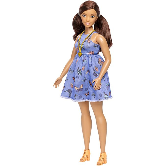 Mattel DYY96 Barbie - Fashionistas - # 66 - Puppe im Schmetterlingskleid - bünett - Curvy-Model