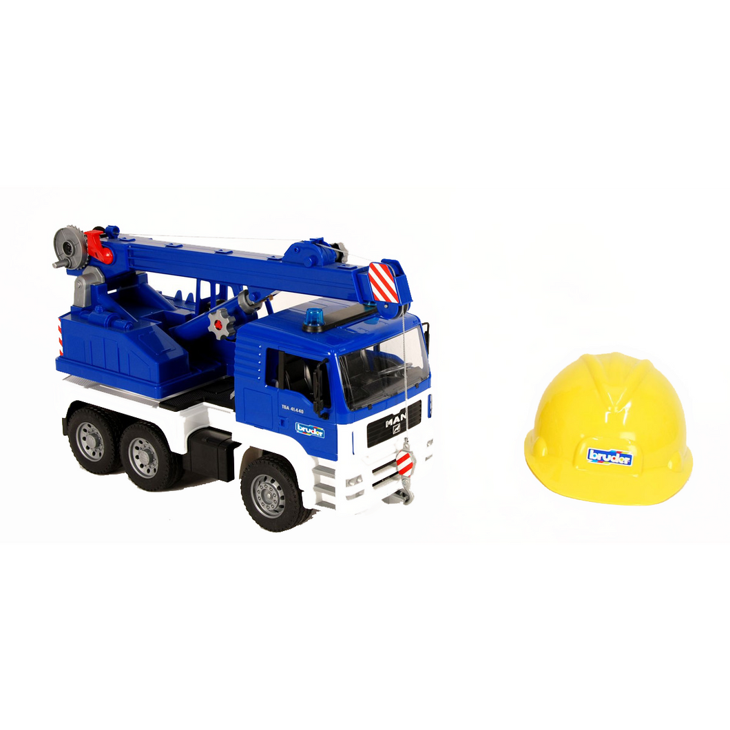 BRUDER 09213 Profi-Serie - MAN TGA Kran in weiß-blau inklusive Helm