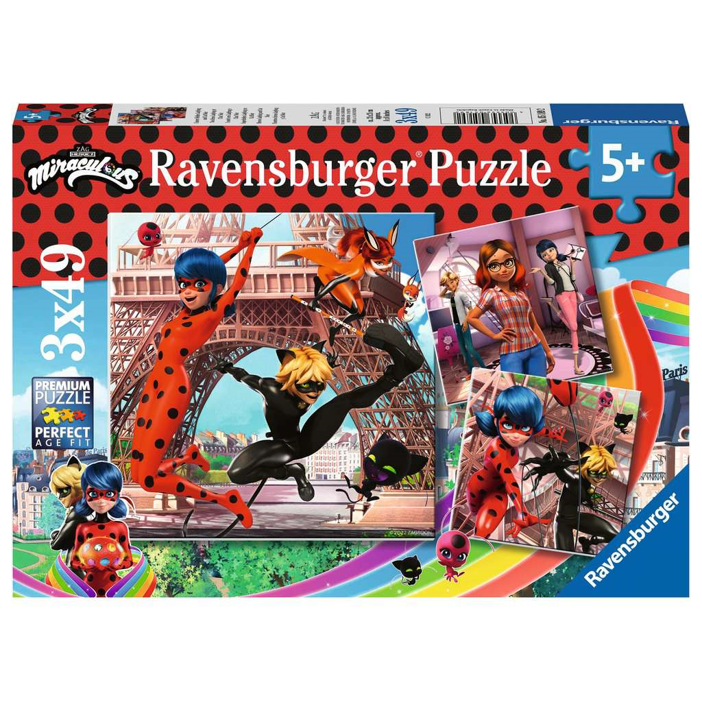 Ravensburger 05189 Kinder-Puzzle - Unsere Helden Ladybug und Cat Noir (3x49 Teile)