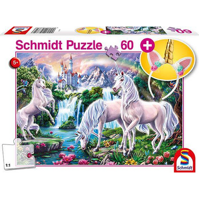 Schmidt Spiele 56331 Kinderpuzzle - Traumhafte Einhörner inkl. Haarreif - 60 Teile