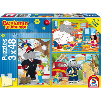 Schmidt Spiele 56209 Kinderpuzzle - # 48 - Benjamin Blümchen - Im Einsatz 3x48 Teile