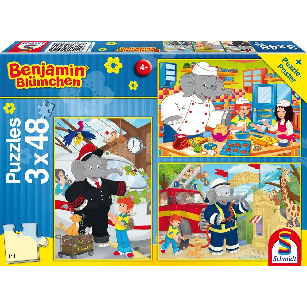 Schmidt Spiele 56209 Kinderpuzzle - # 48 - Benjamin Blümchen - Im Einsatz 3x48 Teile