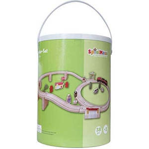 VEDES 0042523399 SpielMaus - Holzeisenbahn in Trommel - 38 Teile