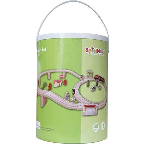 VEDES 0042523399 SpielMaus - Holzeisenbahn in Trommel - 38 Teile