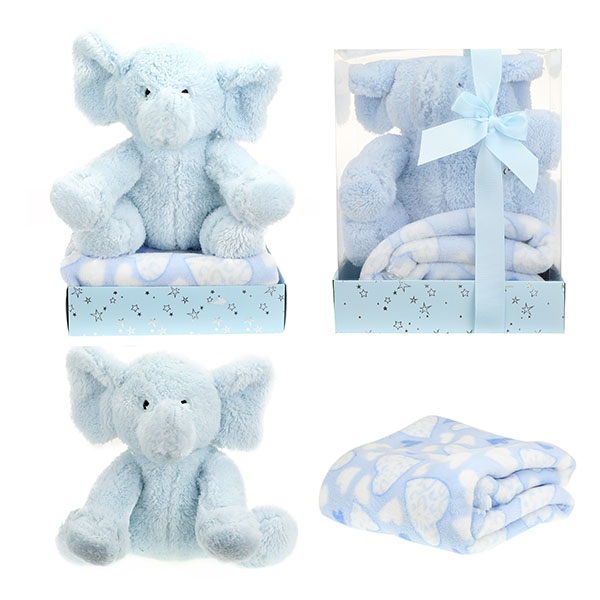 Toi-toys 75156B Mitbringsel - Zur Geburt - Kuschel - Elefant und Decke - blau - in Geschenkbox