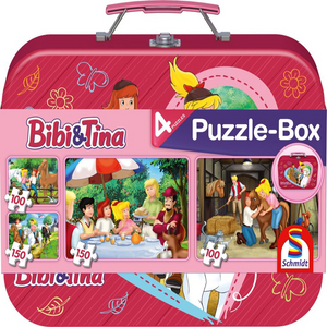 Schmidt Spiele 56509 Kinderpuzzle - Puzzle im Metallkoffer - Bibi und Tina - 2x100Teile und 2x150 Teile