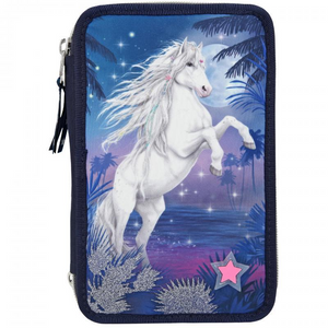 Depesche 10530 Miss Melody - GLITTER OCEAN - 3-Fach Federtasche mit LED Funktion