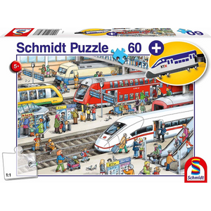 Schmidt Spiele 56328 Kinderpuzzle - Bahnhof inkl. Anhänger - 60 Teile