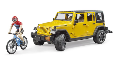 BRUDER 02543 Profi-Serie - Jeep Wrangler Rubicon Unlimited mit Mountainbike und Radfahrer