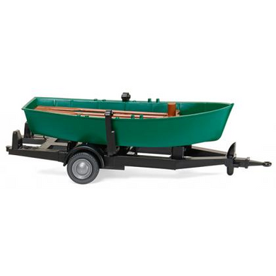 Wiking-Modellbau 009401 Wiking - Klassik Edition 1:87 - Ruderboot auf Anhänger - türkisgrün