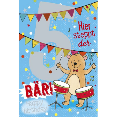 Depesche 5698-009 Karten mit Musik - # 9 - Hier steppt der Bär! Happy Bithday - Zahl 5 - blau