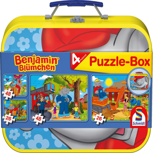 Schmidt Spiele 55594 Puzzle - Benjamin Blümchen im Metallkoffer - 2x26Teile - 2x48Teile