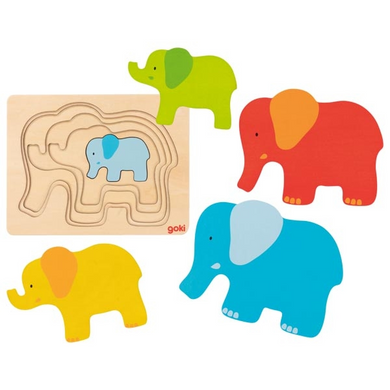 goki 57450 Holzpuzzle - Schichtenpuzzle - Elefant