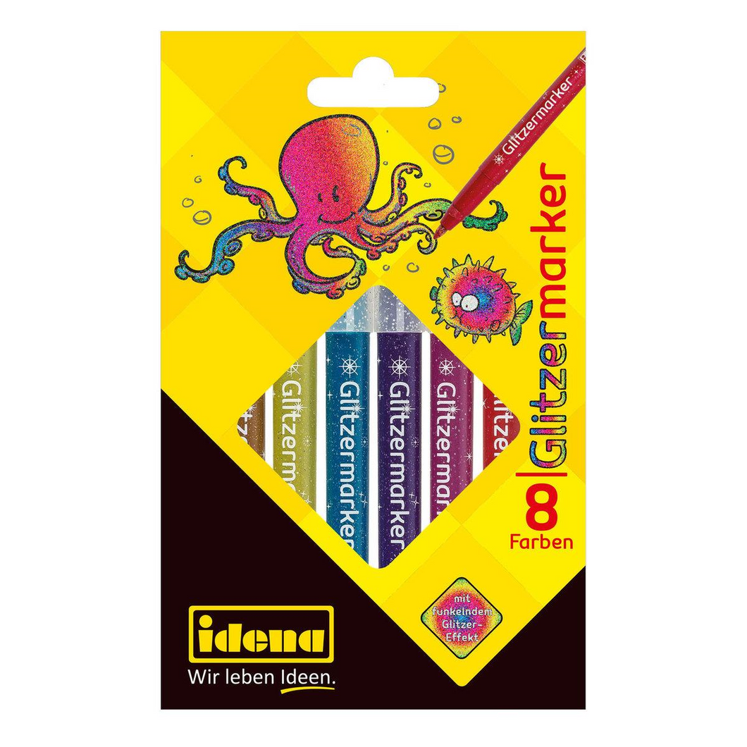 Iden 60053 Idena - Glitzermarker - 8 Farben mit funkelndem Glitzereffekt