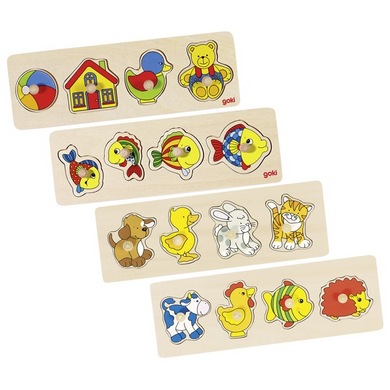 goki 57516 Holzpuzzle - Steckpuzzle (4-fach sortiert)