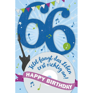 Depesche 5698-085 Karten mit Musik - # 85 - Jetzt fängt das Leben erst richtig an! Happy Birthday - Zahl 66 - hellblau