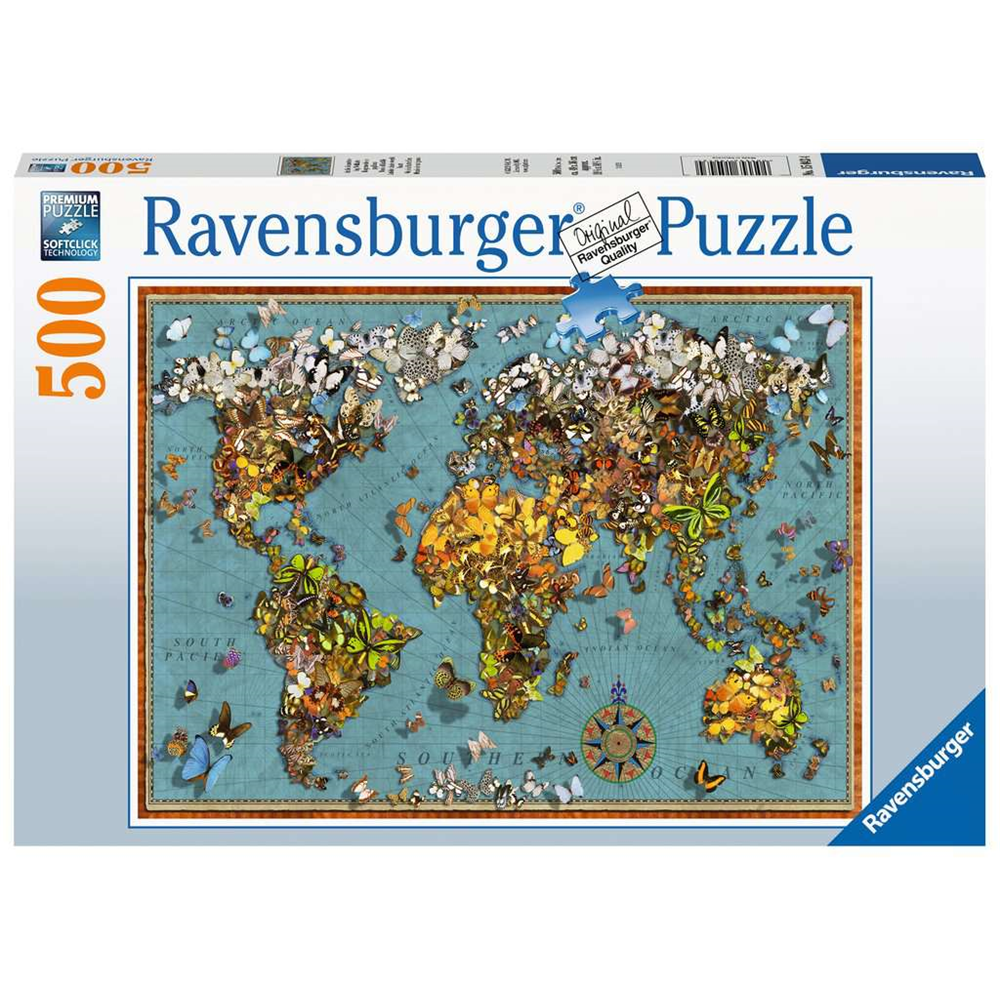 Ravensburger 15043 Erwachsenen-Puzzle - 500 Teile Puzzle - # 500 - Antike Schmetterling-Weltkarte
