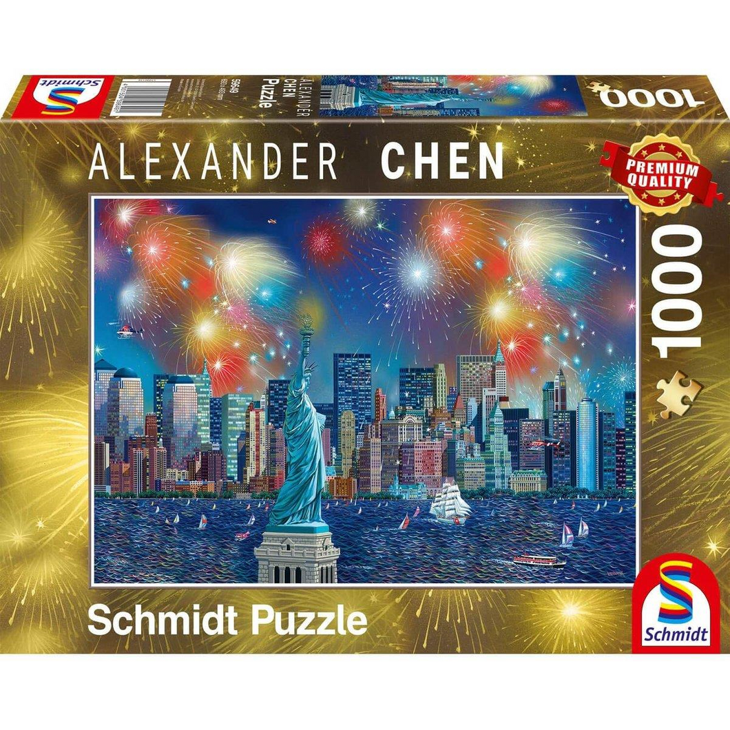 Schmidt Spiele 59649 Erwachsenenpuzzle - # 1000 - Freiheitsstatue mit Feuerwerk