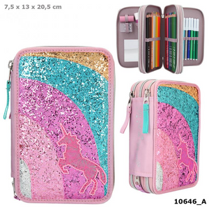 Depesche 10646 Ylvi and the Minimoomis - 3-fach Federtaschen Regenbogen Glitzer Mauve