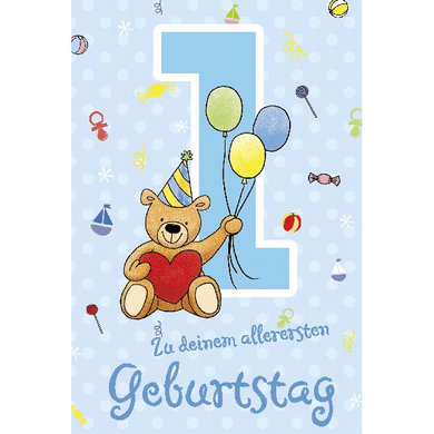 Depesche 5698-001 Karten mit Musik - # 1 - Zu deinem allerersten Geburtstag - Zahl 1 - blau