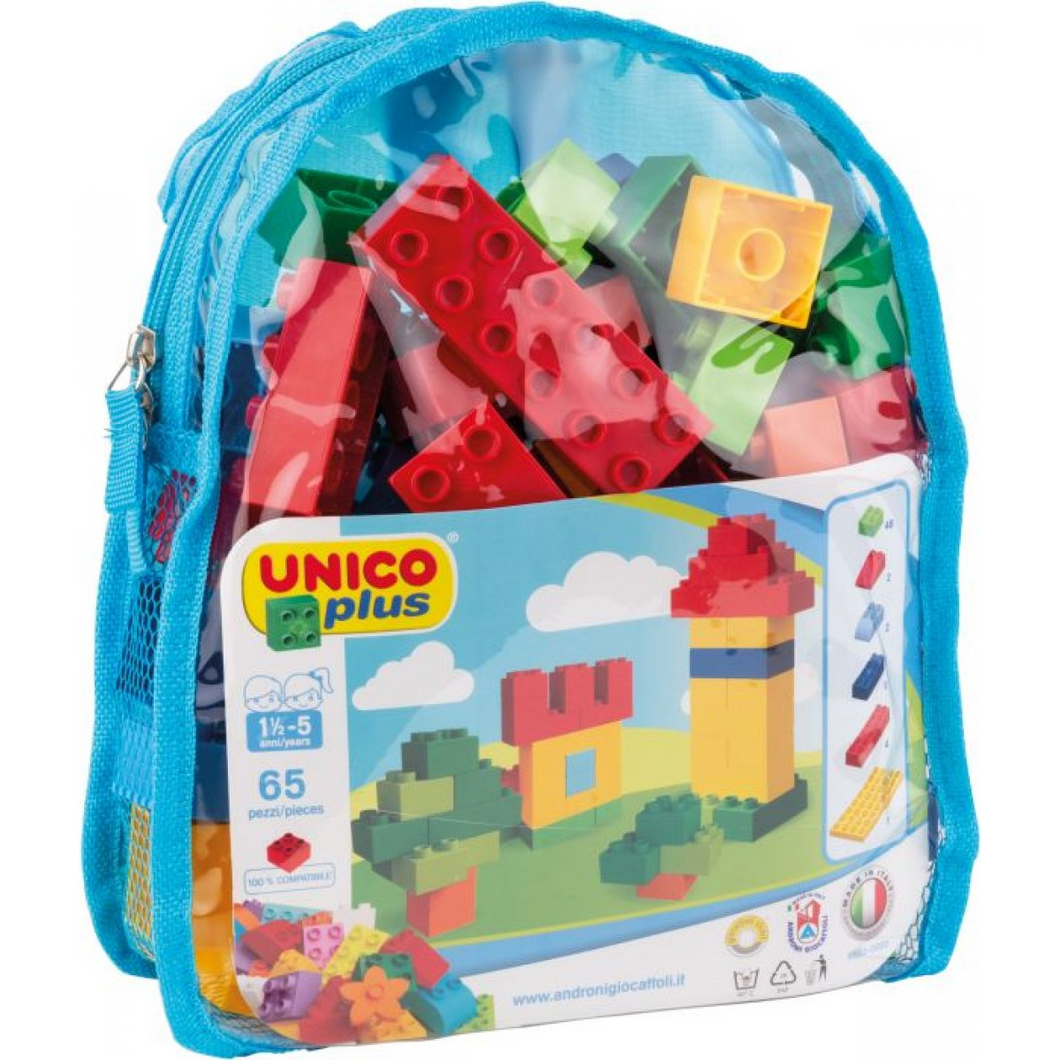Androni Giocattoli 8555 Unico plus - Bausteine im Rucksack- 65 Teile