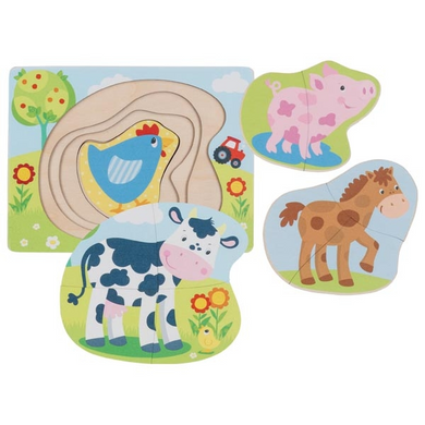 goki 57386 Holzpuzzle - Schichtenpuzzle Bauernhoftiere