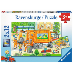 Ravensburger 07617 Kinder-Puzzle - # 12 - Unterwegs mit Müllabfuhr und Kehrmaschine