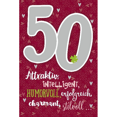 Depesche 5698-065 Karten mit Musik - # 65 - Attraktiv- intelligent- humorvoll - Zahl 50 - rot