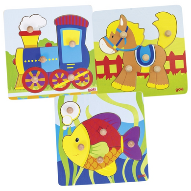 goki 57514 Holzpuzzle - Steckpuzzle (3-fach sortiert)