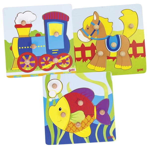 goki 57514 Holzpuzzle - Steckpuzzle (3-fach sortiert)
