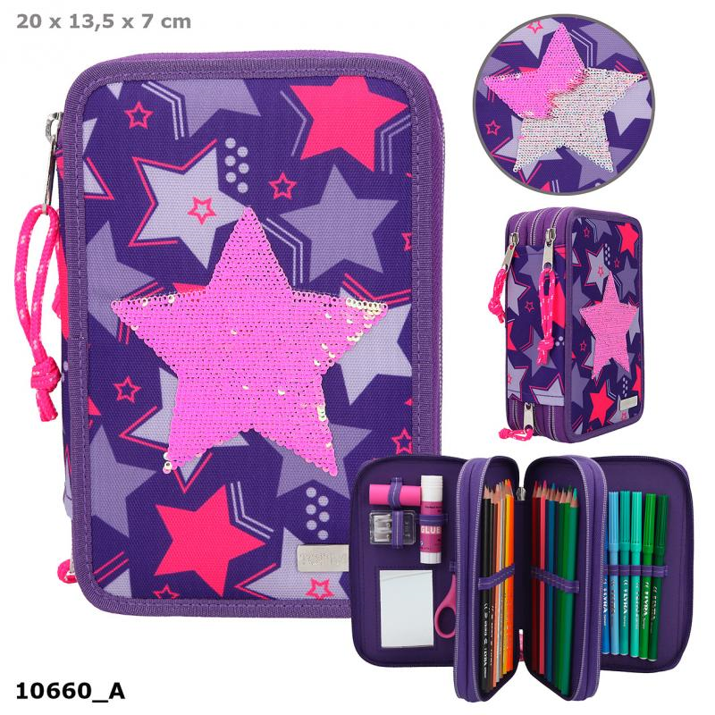 Depesche 10660 TOP Model - 3-Fach Federtasche Streichpaillette STARS